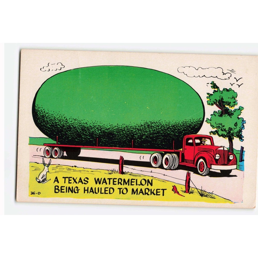 Vintage Laff Gram Postcard A Texas Watermelon Being Hauled To Market 36-D VG